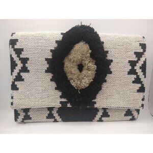 America & Beyond Aztec Tribal Hand Woven Clutch with Silvertone Crossbody Chain